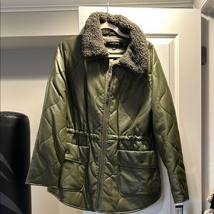 Kenneth Cole New York Green Quilted Utility Jacket with Faux Fur Collar